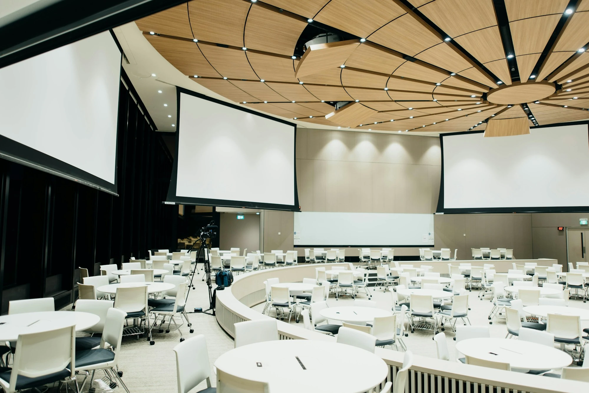An event venue prepared for a professional gathering